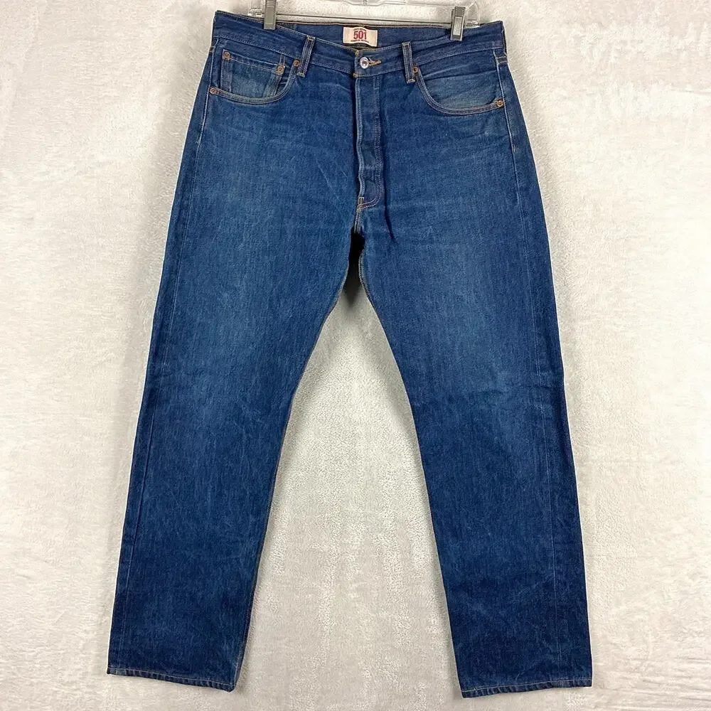 VTG Levis 501xx Jeans Mens 35x33 (35x31) Indigo Rigid Raw Wash Button Fly Y2K